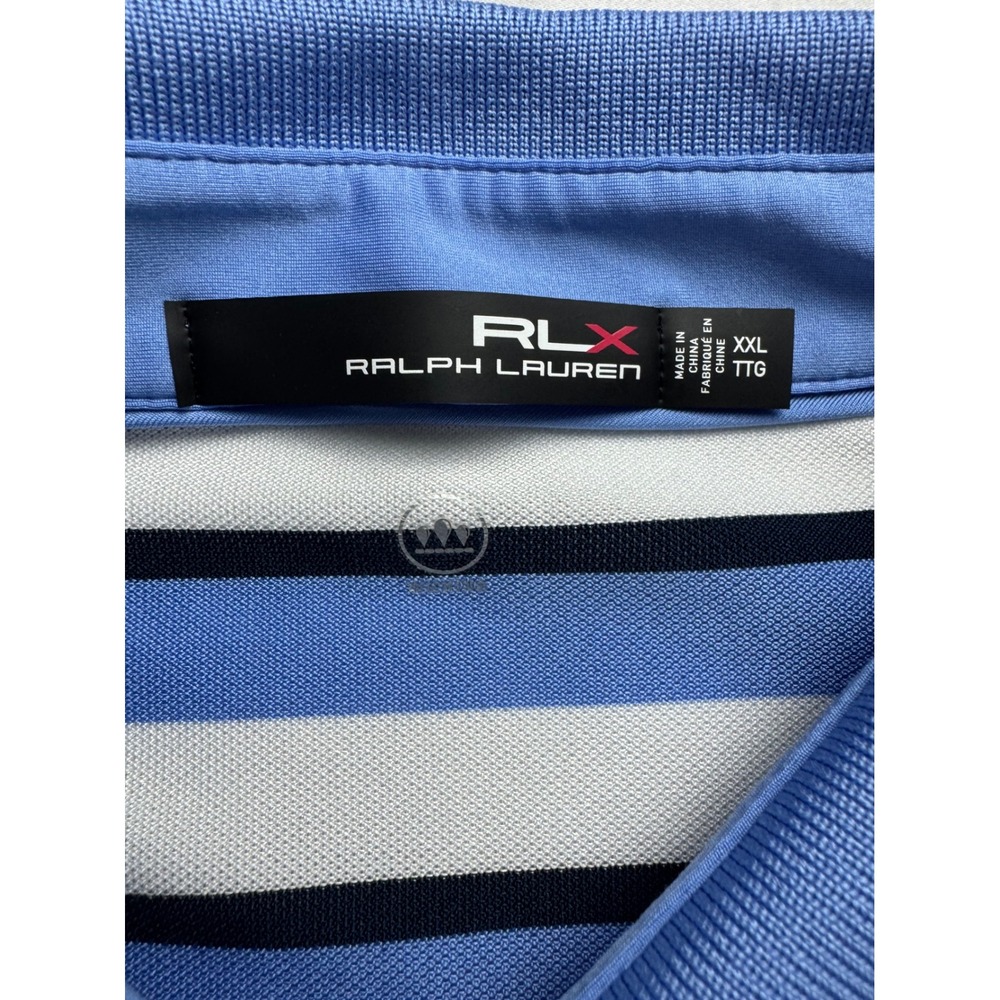 RLX Ralph Lauren Mens XXL Blue White Striped Performance Golf Polo Shirt - Picture 2 of 9